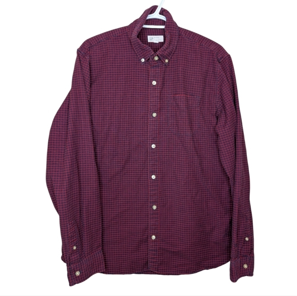 GAP For Good Cotton Oxford Red Blue Checkered Button Down Men's Large